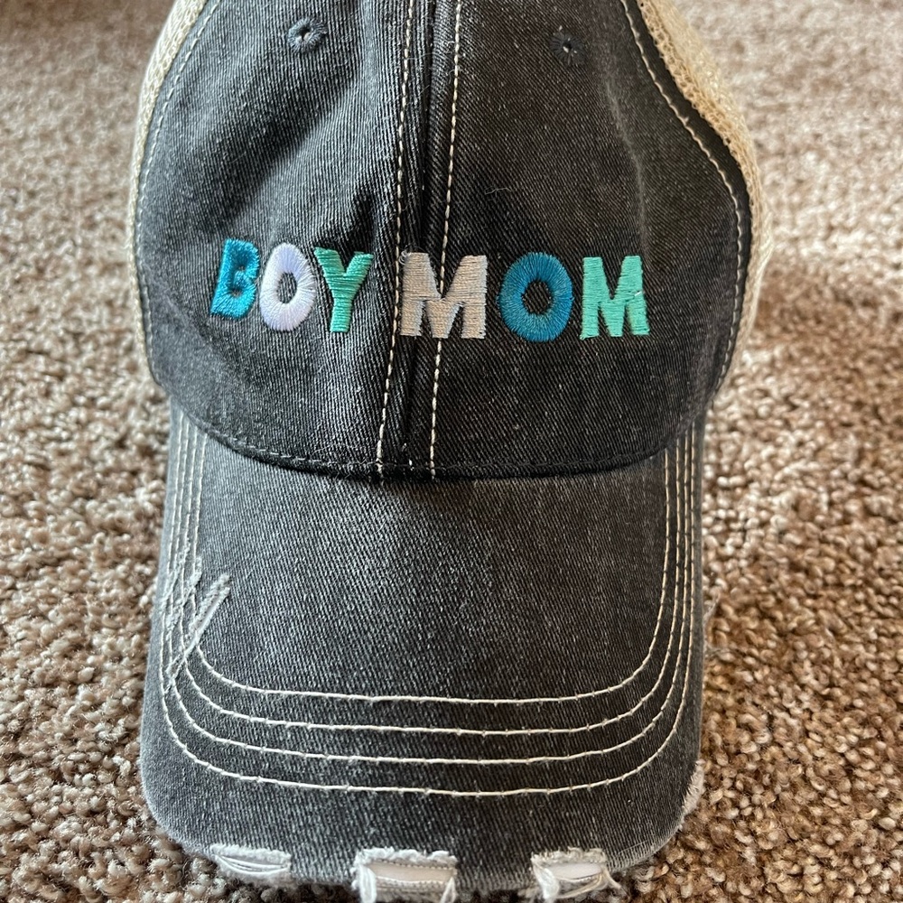 Katydid Black Distressed Baseball Cap with Embroidered Design